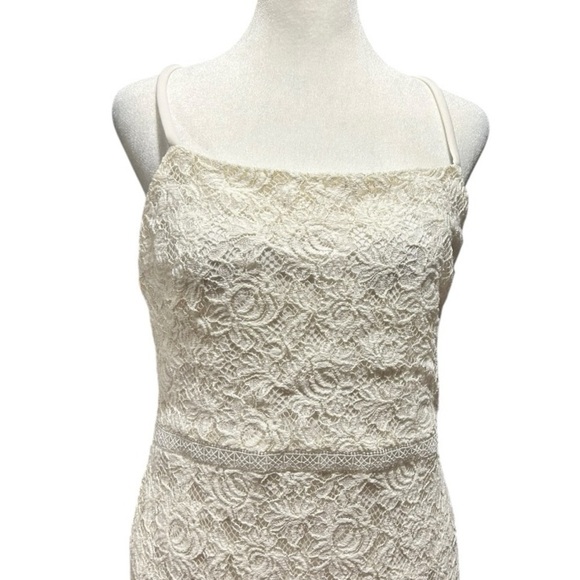 Lauren Ralph Lauren Ivory Floral Lace over Satiny Under Dress Cutout Trim Size 8 - Picture 5 of 10